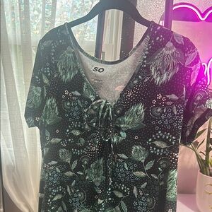 SO Black and Green Tie Front Dress